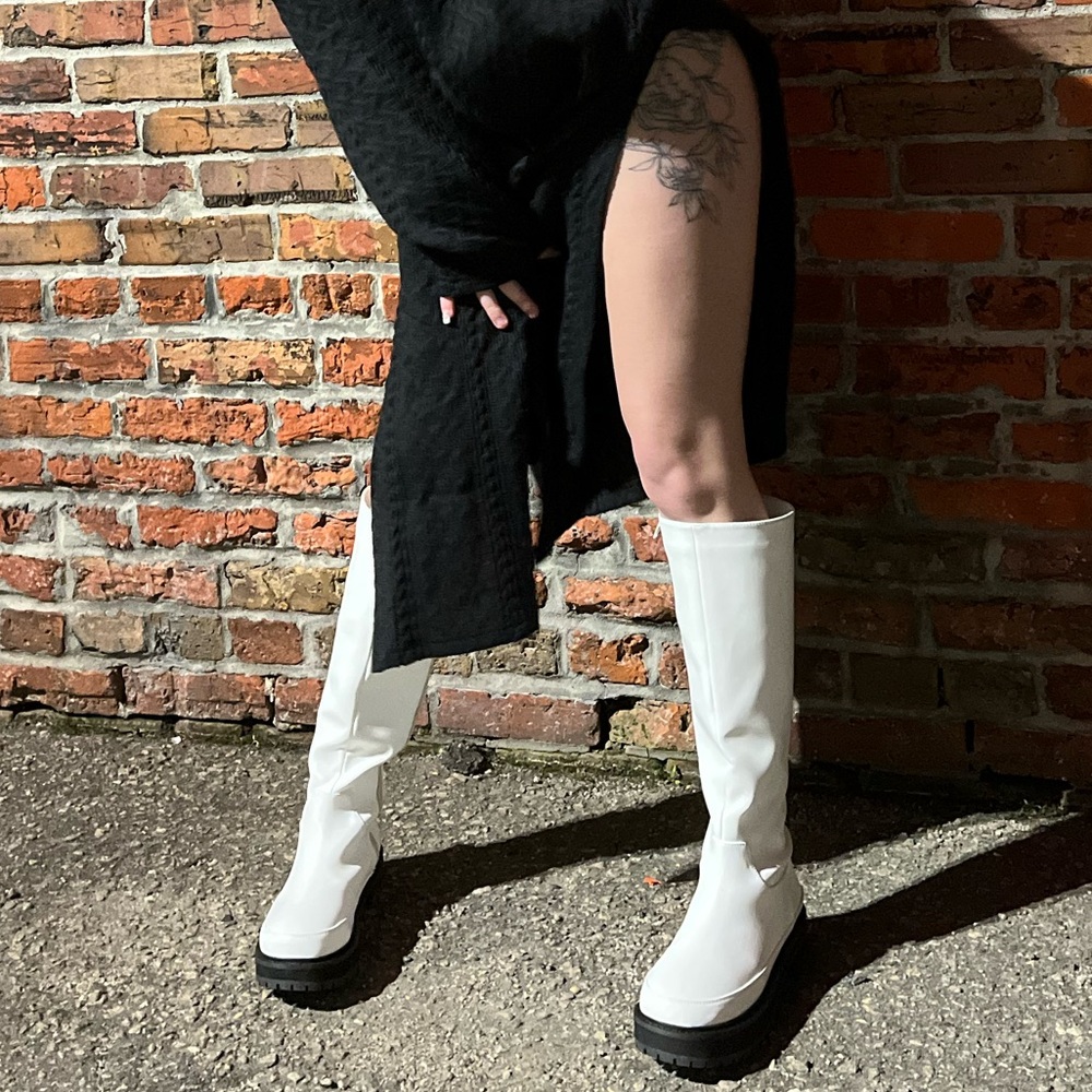 White tall boots